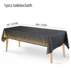 Black Gold Birthday Party Decorations Tableware Paper Plates Cups Napkin Tablecloth for Adult Kids Happy Birthday Party Supplies