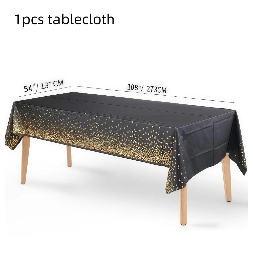 Black Gold Birthday Party Decorations Tableware Paper Plates Cups Napkin Tablecloth for Adult Kids Happy Birthday Party Supplies