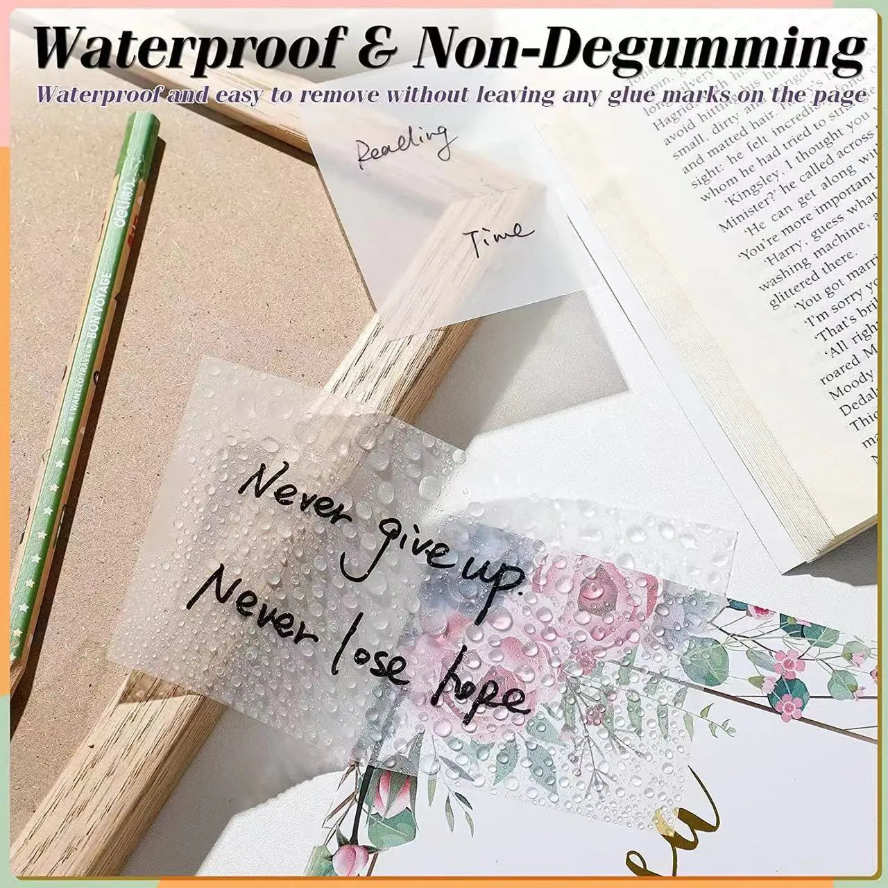50 Sheets Transparent Sticky Notes Waterproof Message Stickers for Note Books Convenient Reporting & Signature Stickers