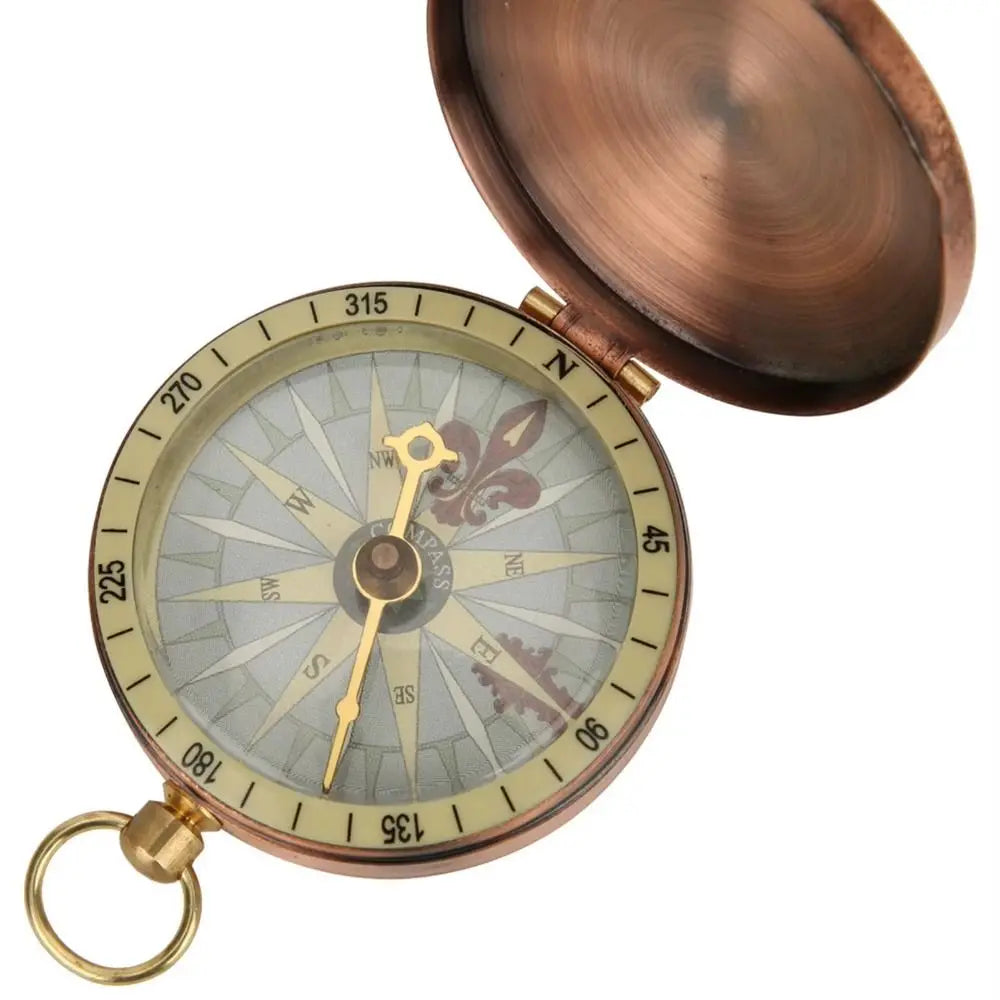 Brass Material Portable Pocket Compass Copper Gold Color Outdoor Compass Retro Style Luminous Display Camping Compass