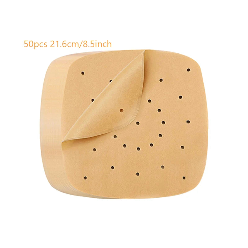 50pcs Air Fryer Parchment  Disposable Steamer Liners Kitchen Cookers Oil-proof Paper Barbecue Fryer Baking Accessories      0151