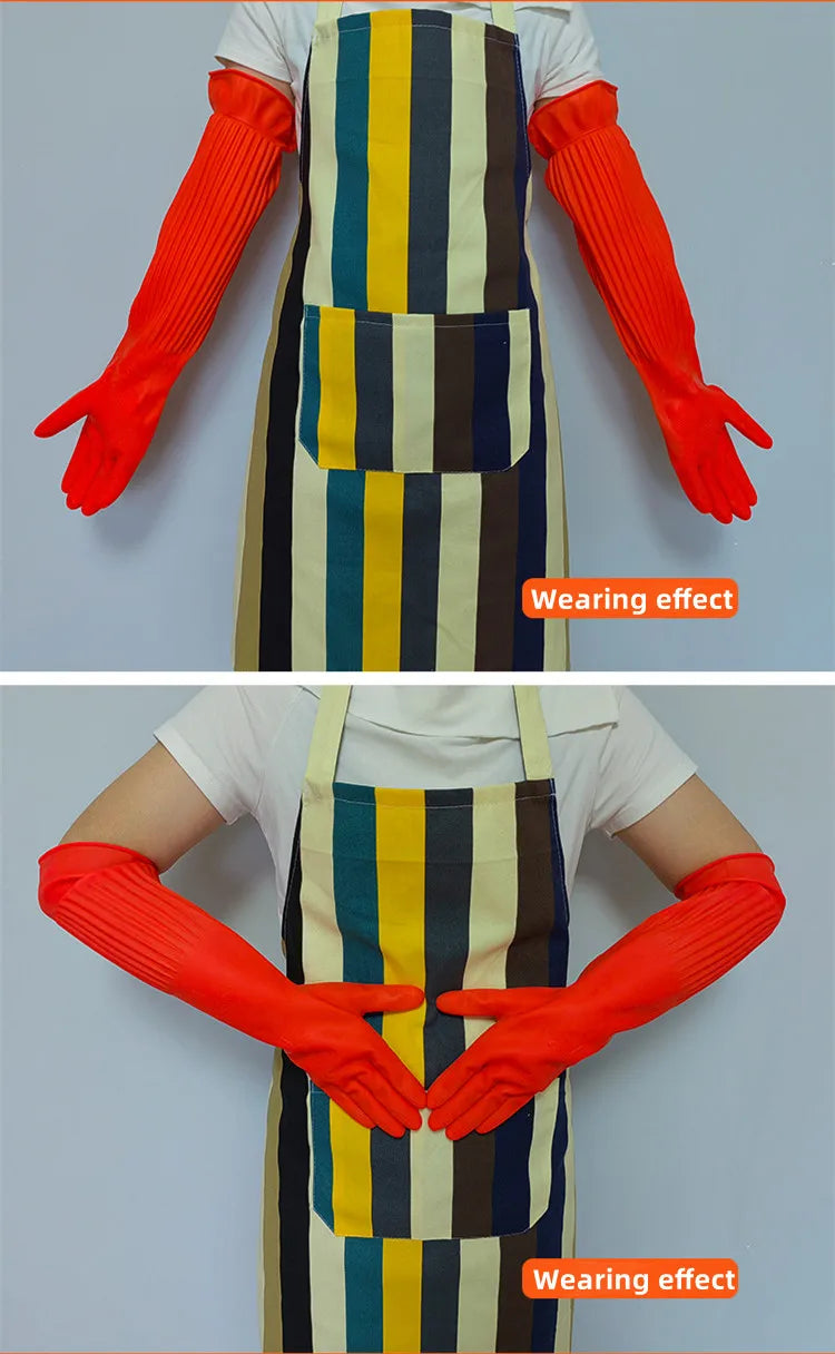 Latex Dish Washing Gloves Lined with Flocking Thick Nonslip Kitchen Housework Cleaning Gloves Washing Clothes Rubber Red Gloves