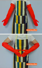 Latex Dish Washing Gloves Lined with Flocking Thick Nonslip Kitchen Housework Cleaning Gloves Washing Clothes Rubber Red Gloves