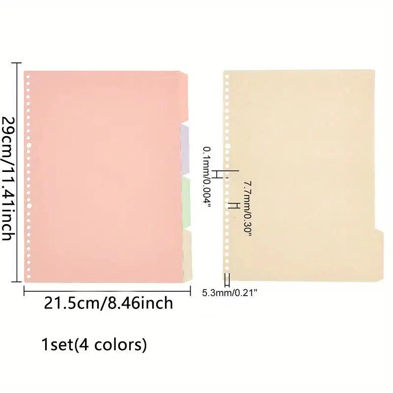 1sets 4pcs A4/B5/A5 PP Plastic Binder Index Divider Sheets 30 Holes Tab Divider for Notebook Rectangle Mixed Color