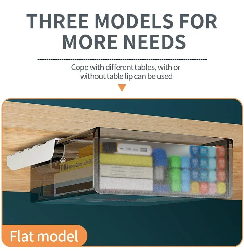 Hidden Under Desk Drawer Storage Office Organizer Desk Self Adhesive Drawers Plastic Undertable Accessories Storage Box Drawe