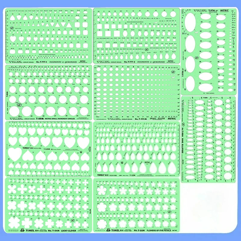 Jewelry Design Template Diamond Gemstone Drafting Ruler Kit Formwork Rulers Professional Designer Tools Supplies T-777-1 T-777-2