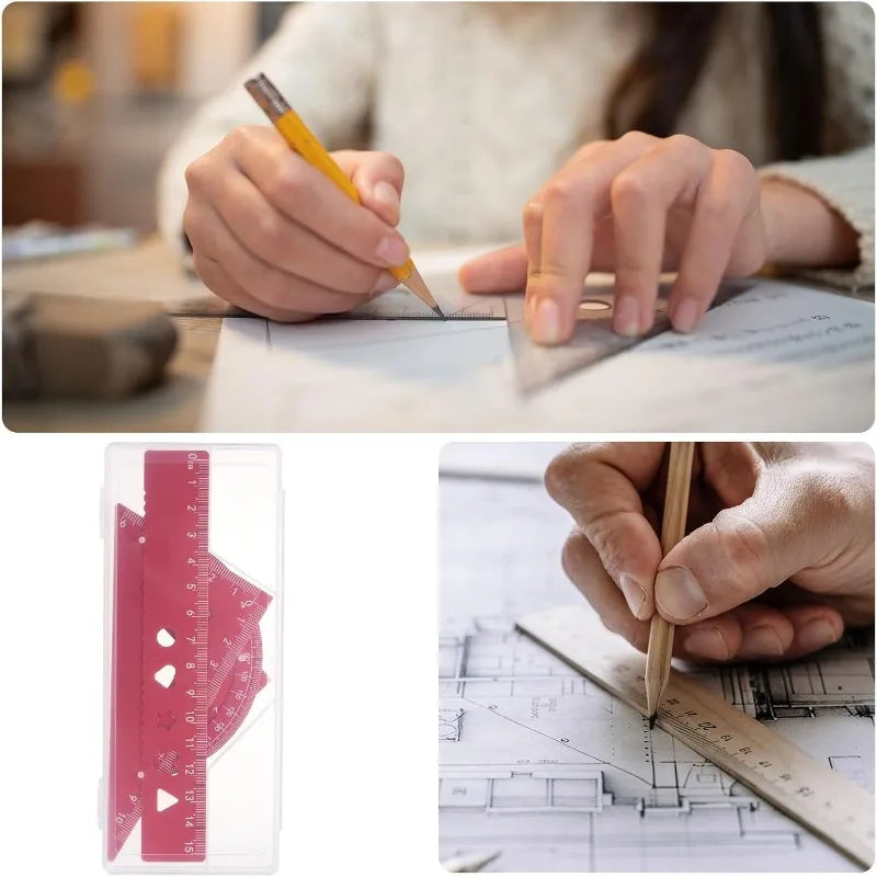 1 Set Triangular Ruler Set with Storage Box Aluminum Geometric Protractor Triangle Engineering Scale Drafting Ruler Kit