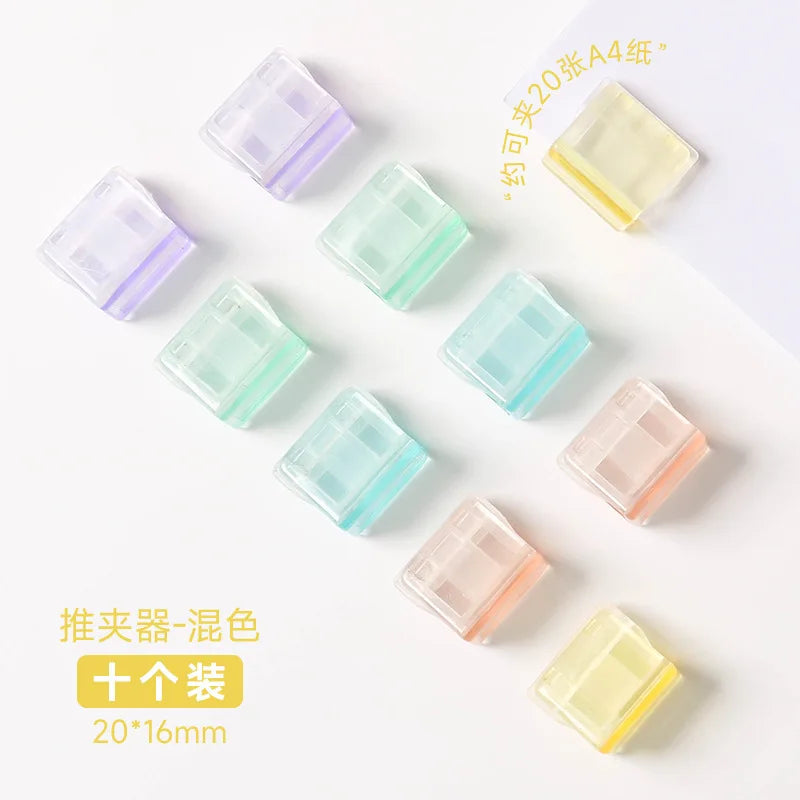 10PC Acrylic Push Clip Pusher Transparent Paper File Document Classification Clips Stationery Index Holder Clamp Office Sorting