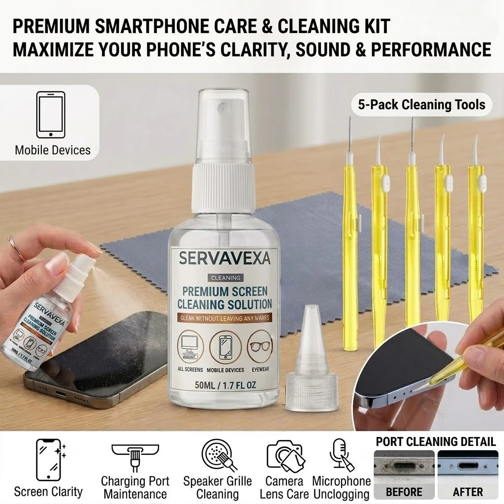 7-in-1 Screen Cleaner Spray Kit with 5 Brushes & Microfiber Cloth Dust Remover for Phone Laptop Keyboard Monitor Tablet Camera