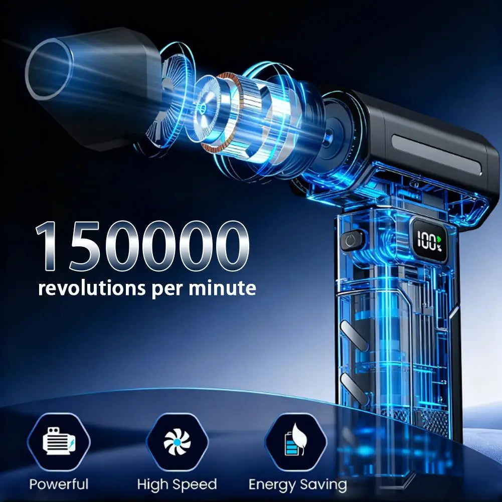150000RPM Dust Blower With LED Light Powerful Handheld Rechargeable Blower Electric Air Duster 5 Speed