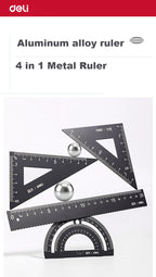 Deli 4Pcs Student Stationery Set Triangle Ruler Straight Ruler Grid Ruler Angle Measuring Tool Aluminum Alloy Material
