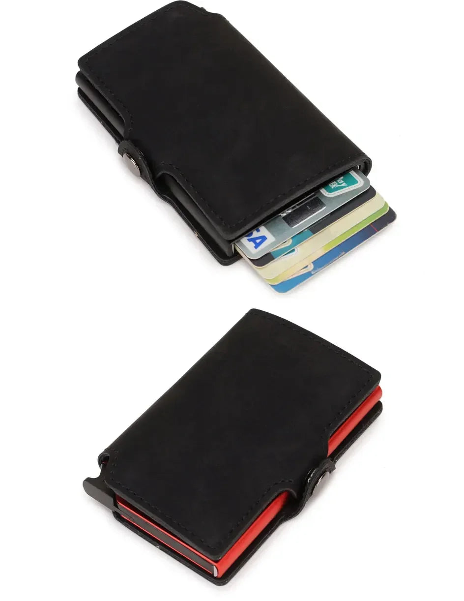 Rfid Credit Card Holder Luxury Split Leather Wallet Men Metal Slim Thin  Minimalist Wallet Bank Cardholder Case Travel Wallet