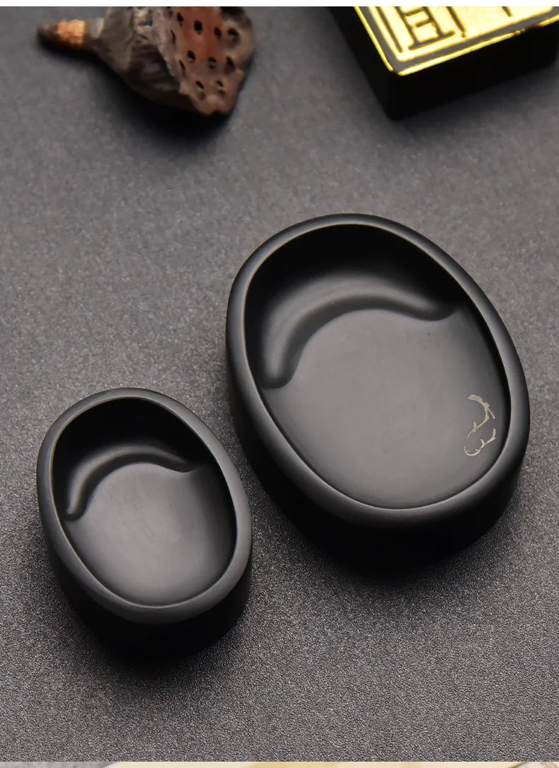 Small Portable Ink stone Chinese Style Calligraphy Regular Script Ink Stone Students Brush Writing Raw Stone She Inkstone