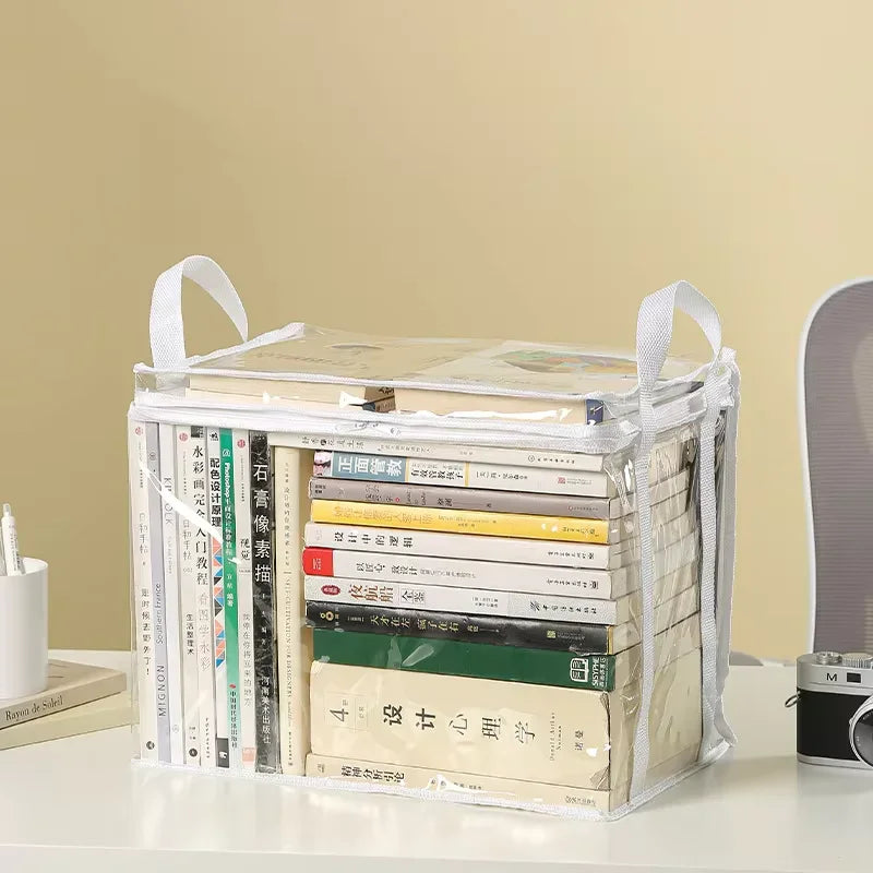 Foldable book box student dormitory classroom book organizer transparent waterproof household book organizing storage box