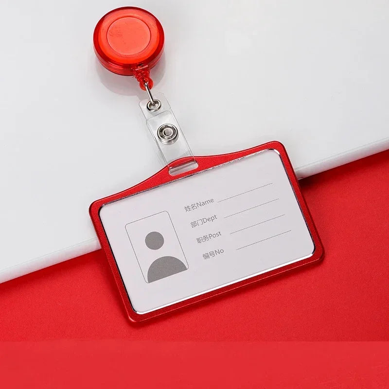 1 Pcs Aluminum Alloy Card Cover Case Bank Business Work Card Holder with ABS Retractable Badge Reel Credit ID Card Badge Bag