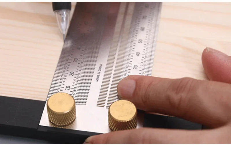 Precision Marking Ruler 200/300/400mm Stainless Steel Marking T-Rule 180mm Angle Ruler Automatic Pencil Scribing Mark Line Gauge