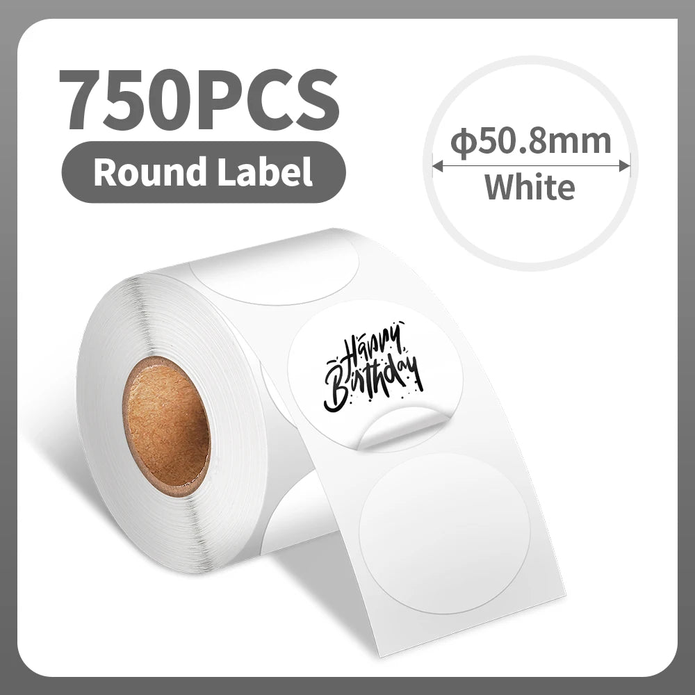 Thermal Label Paper round Sticker White Pure Color Shipping Label Waterproof for Phomemo PM241/PM246S/D520 Label Printer