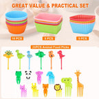 Kids Lunch Bento Box Accessories with Silicone Cupcake Liners for Baking and Small Animal Food Toothpicks Fruit Forks