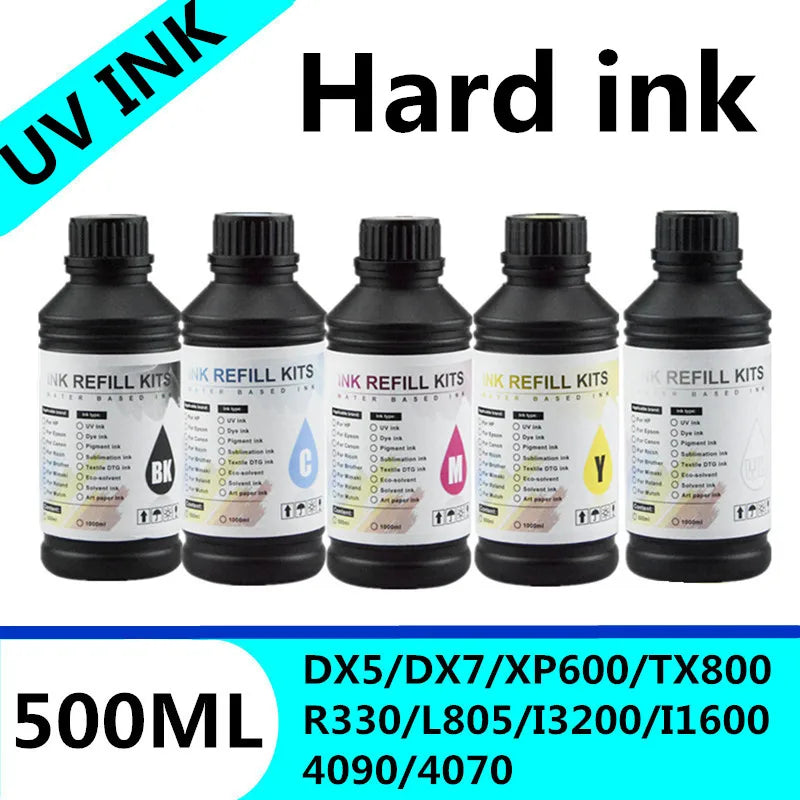 UV Hard Ink 500ML LED UV Ink For Epson L800 L805 L1800 R290 R330 1390 1400 1410 1500W DX5 DX7 UV Flatbed Printer