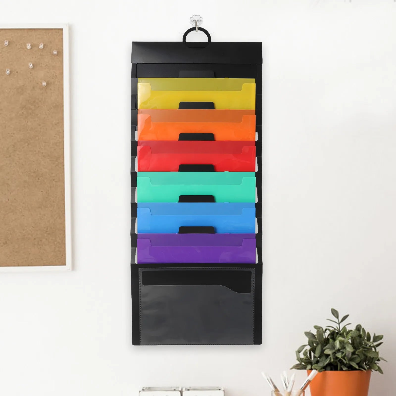 6 Layer Accordion File Folder Organizer Portable Hanging Wall Document Holder Office Classroom Home Storage Black