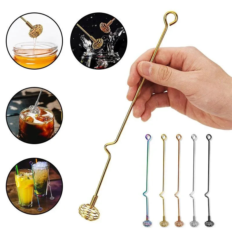Creative Bar Bartender Artifact Stainless Steel Stirring Rod Long Handle Milk Tea Coffee Cocktail Honey Stirrer