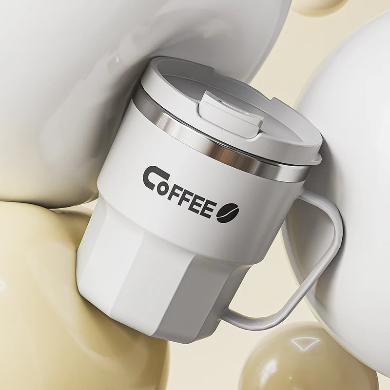 400ml Double Wall Insulated Coffee Mug 304 Stainless Steel Coffee Cup With Lid And Handle Reusable Water Cup