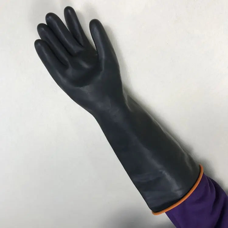 Acid and alkali resistant black lengthened anti-corrosion waterproof industrial latex thickened rubber gloves