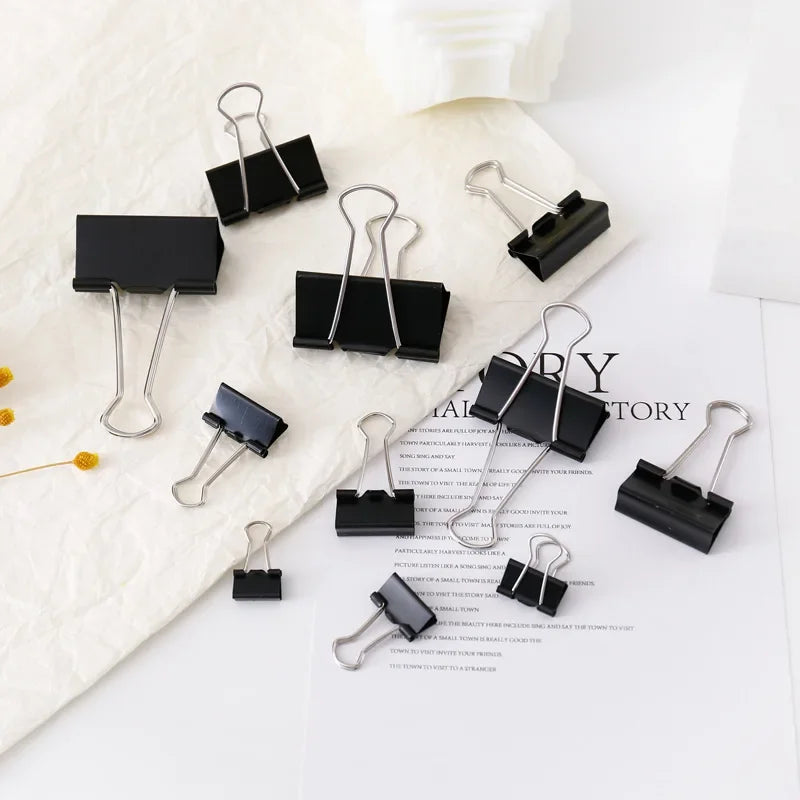 12Pcs/set Large Metal Binder Clips 32mm/ 41mm/ 51mm Notes Letter Paper Clip Office Stationery Supplies Binding Securing