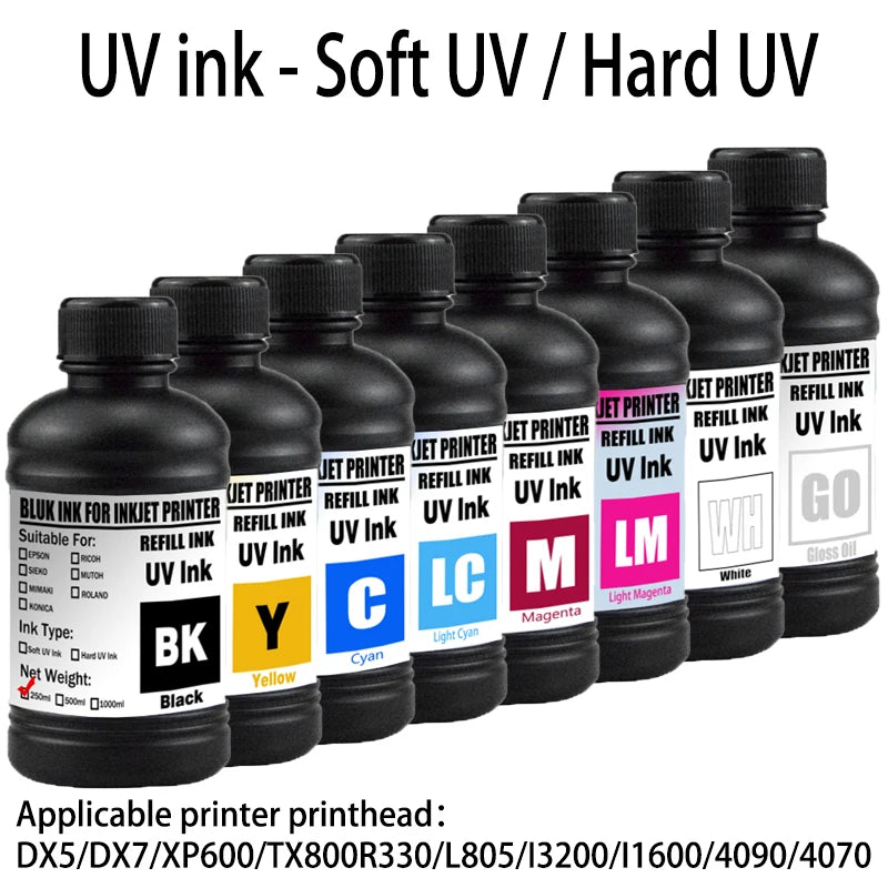 For Epson UV Hard ink Soft ink White LED UV Ink For Epson DX5 DX7 XP600 TX800 Printhead I3200 I1600 R1900 R2000 Rl800 Printer