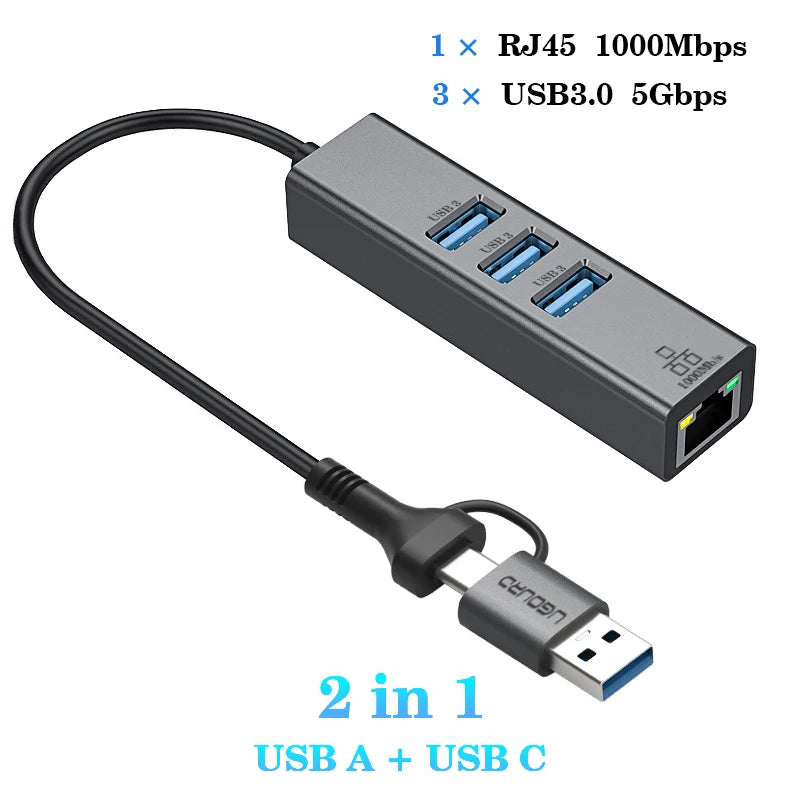 USB C HUB Docking Station Type C to RJ45 1000Mbps Ethernet Adapter USB3.0 HUB Gigabit Network Card 100W Charging Dock Extension