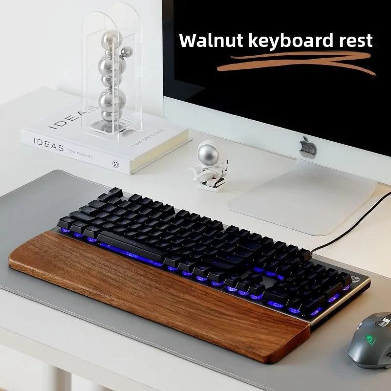Solid Wood Keyboard Wrist Rest for 87 Key Mechanical Keyboard, Ergonomic Wooden Palm Rest with Non Slip Base