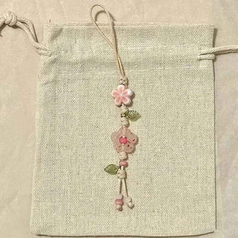 Cute Star Flower Mobile Phone Strap Kawaii Ceramic Beaded Mobile Phone Lanyard Bag Decoration Camera Pendant Fashion Keychain