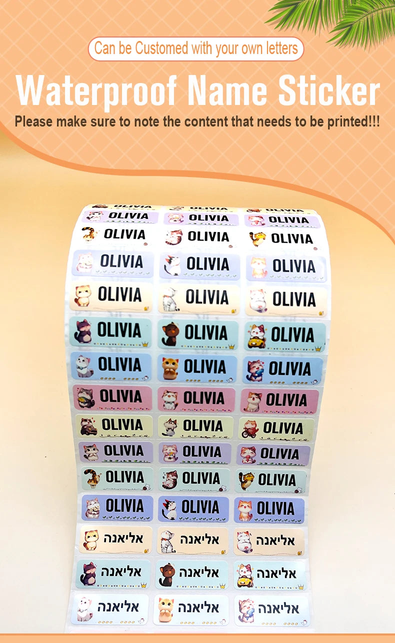 Custom Name Sticker Hebrew Waterproof Self-adhesive Baby Personalized Kids School Label Kindergarten Stationery Tag