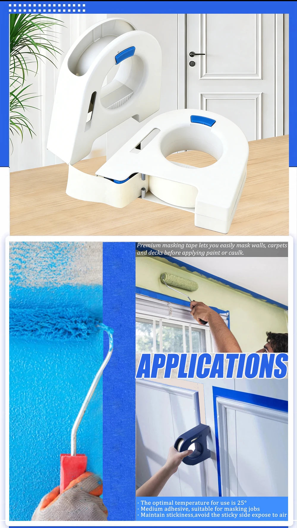 Painters Tape Applicator Windows Door Frame Trim Masking Tape Dispenser for Construction Site Grout Sealing Home Renovation Tool