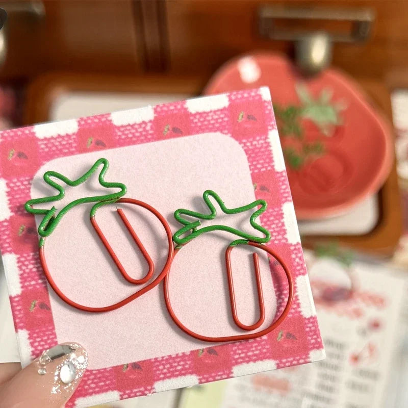 10/20pcs Red Retro Japanese Paper Clip Tomato Strawberry Cherry Scrapbook Paper Clip Book Page Memo Fixed Clips Student Supplies