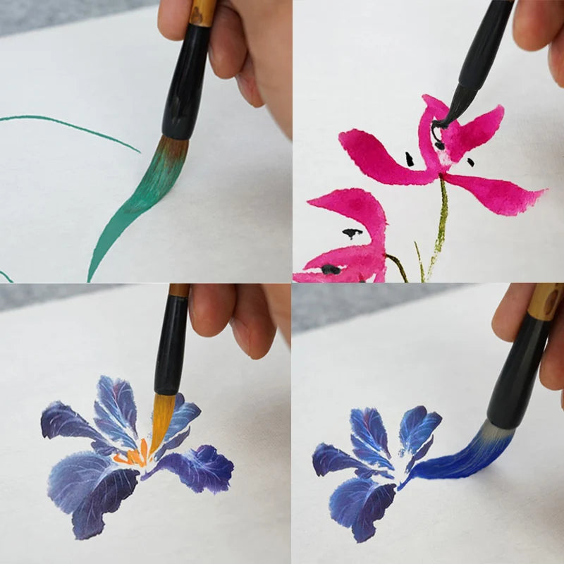 4 Pcs/set Chinese Landscape Painting Brushes Professional Bamboo Ink Wash Painting Brush Weasel Hair Handmade Soft Writing Brush