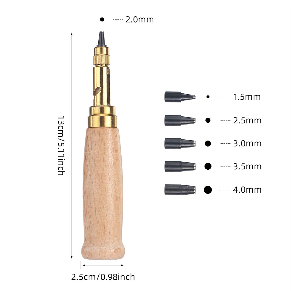 QJH 1Set Japanese Screw Punch Tool Kit Hole Punch 6 Tips Size 1.5mm - 4mm for Sewing DIY Leathercraft, Paper Crafts, Bookbinding