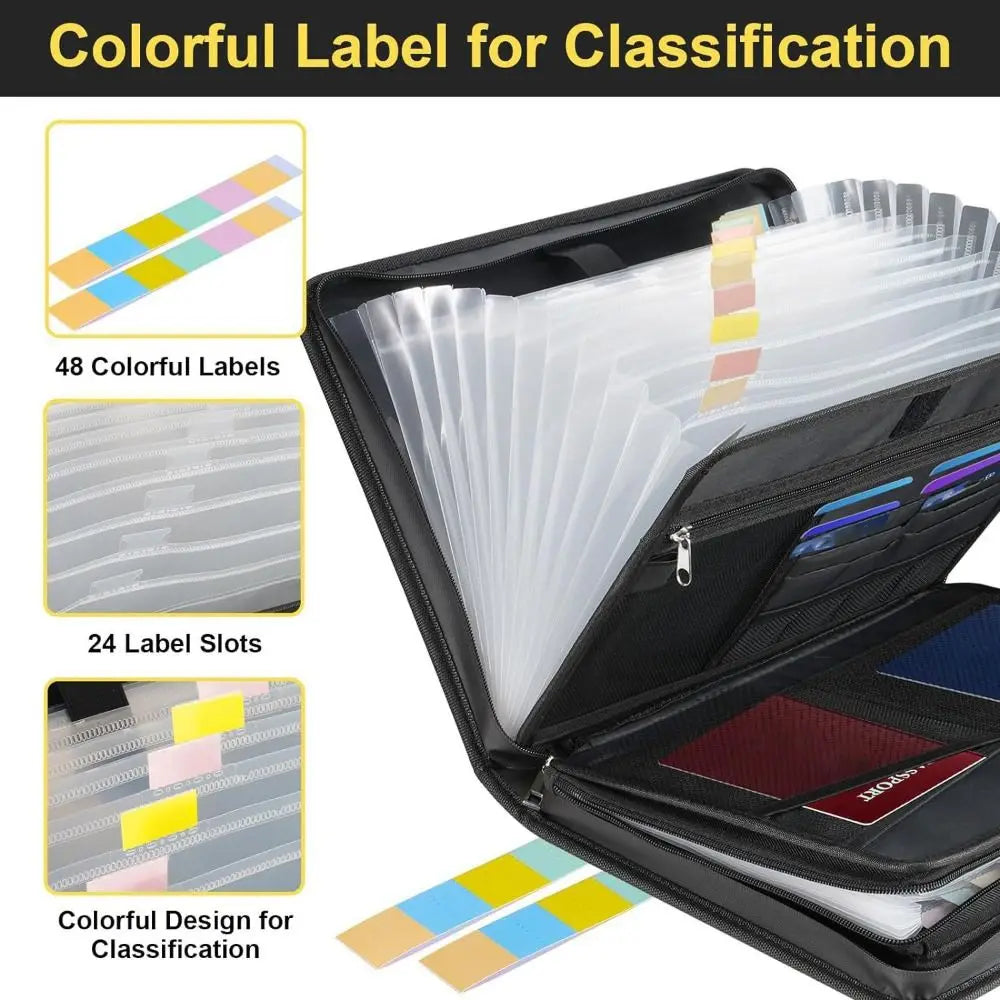 13 Pockets Accordion File Organizer Fireproof Portable Document Bag with Zipper & Labels Expanding File Folder