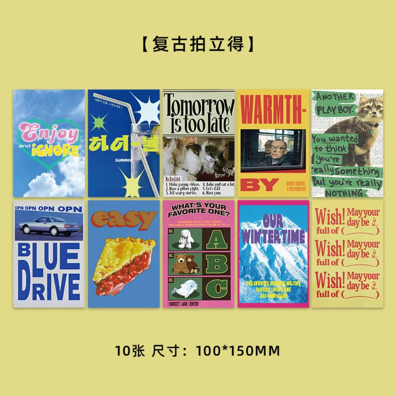 Ins Vintage Creative Decorative Card Postcards Bedroom Background Wall Decorative Card Photo Props Greeting Cards 10 Sheets