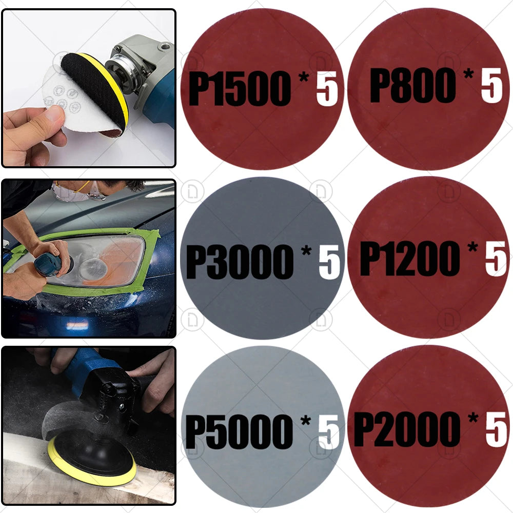 Headlight Repair Restoration Kit Car Polishing Disc 3inch 75mm Auto Waxing Sponge Sanding Pad With Sandpaper For Car Detailing