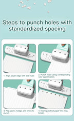 KW-TRIO Multi-Colored Loose-Leaf Hole Punch with 4mm Small Aperture Multi-Hole Punch with Ruler Design Portable Hole Punching