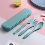 Portable Wheat Straw Dinnerware Set Reusable Knife Fork Spoon Travel Utensil Box 3In1 Tableware Kit For Tableware School Office