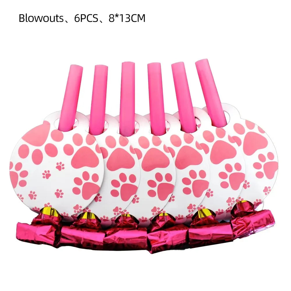 Pink Dog Paw Birthday Party Decor Disposable Tableware Gift Bag Backdrop Cake Topper Banner Plate for Kid Girl Party Supplie Set