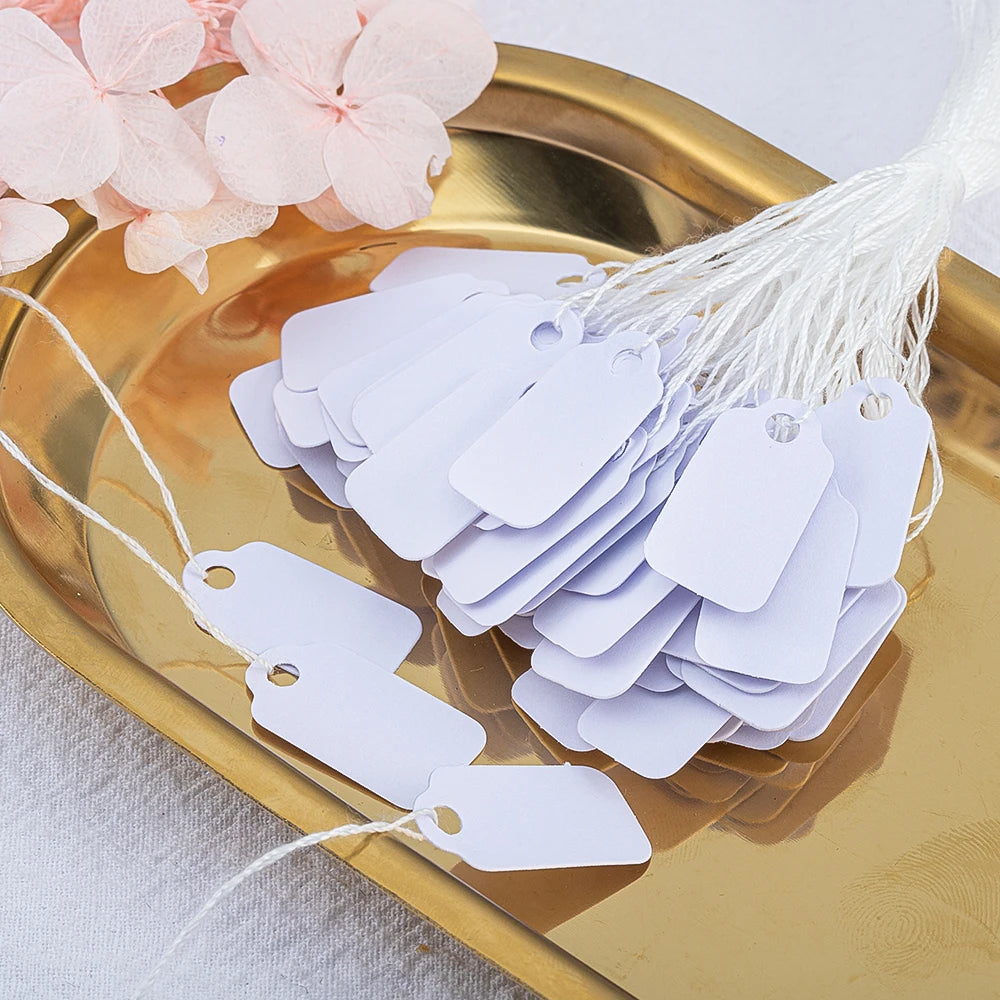 100Pcs White Blank Small Labels Jewelry String Cord Price Tags for Jewelry Display Card Promotion Label Hang Paper Tag