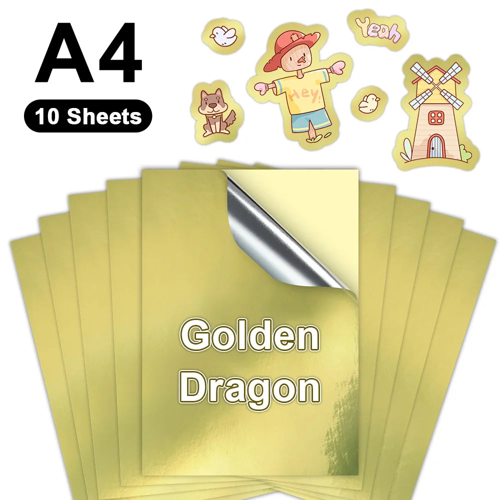 100% Transparent Printable Vinyl Sticker Paper Self-adhesive 10 Sheets A4 Glossy White Copy Paper DIY Labels for Inkjet Printer