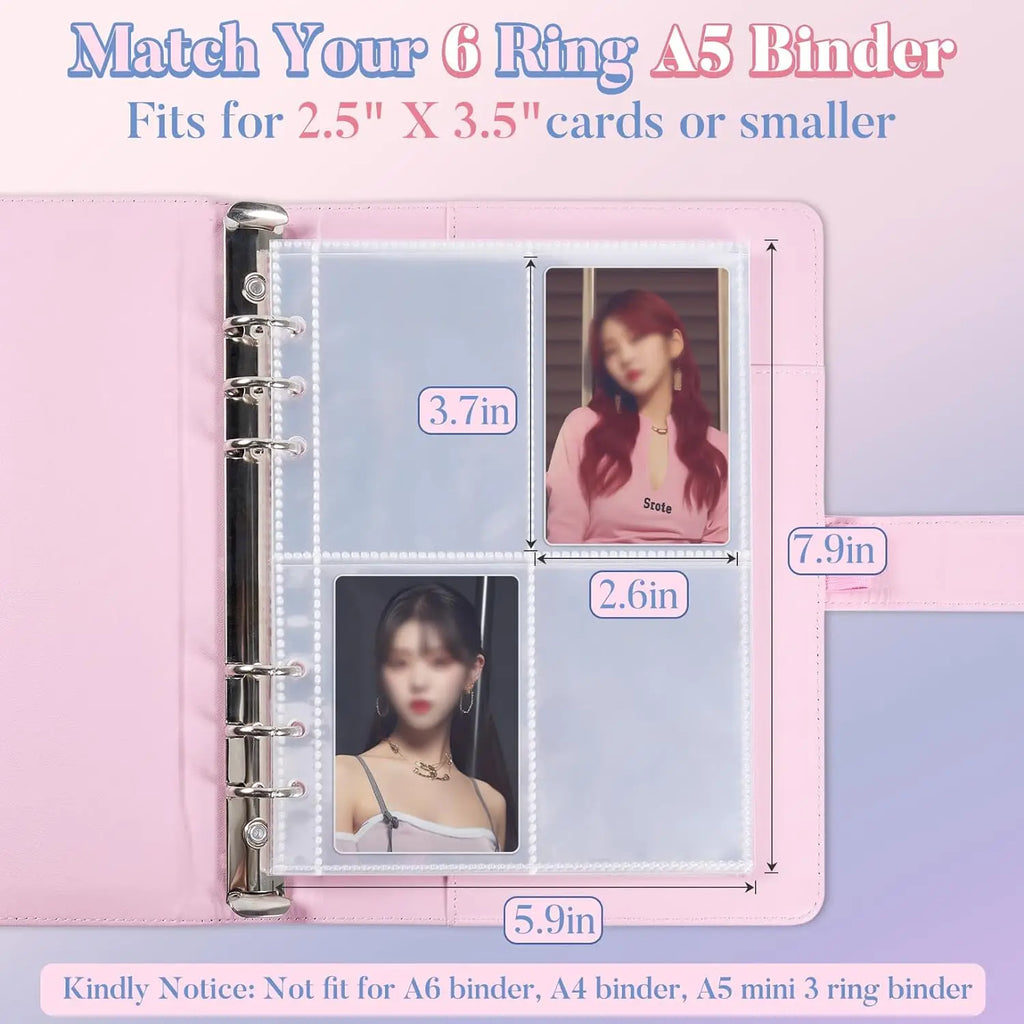 A5 Notebook Photocard Binder with 10 Pockets Sleeves, 6 Ring  PU Leather Binder Loose Leaf Personal Organizer Photo Binder Book