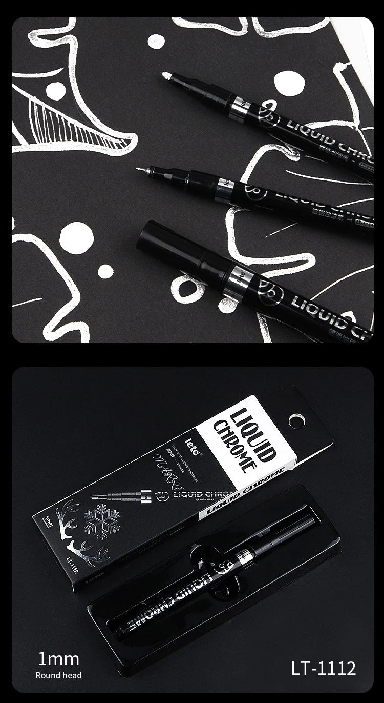 1-6pcs Chrome Pen Marker Mirror Waterproof DIY Reflective Paint Repair for Rock Ceramic Glass Metallic Gold/Silver 0.8/1/2mm Nib