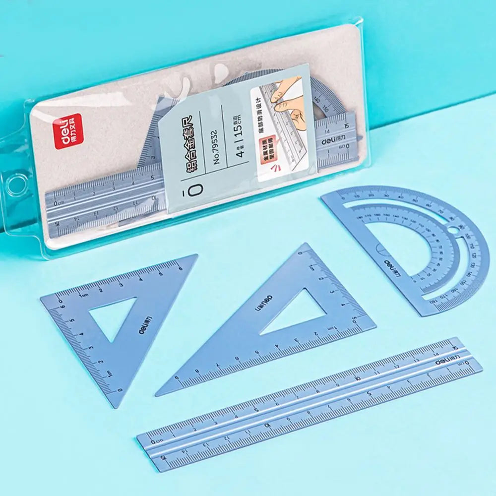 Maths Protractor Triangle Ruler Geometry Straightedge Examination Stationery School Supplies Aluminium Ruler Set Metal Rulers