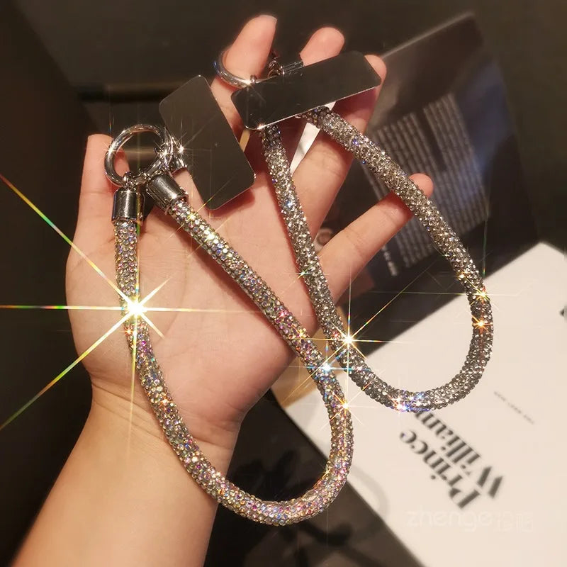 Luxury Full Diamond Phone Lanyard with Metal Clip Universal Short Chain Handheld Wrist Flash Accessory for Mobile Phones