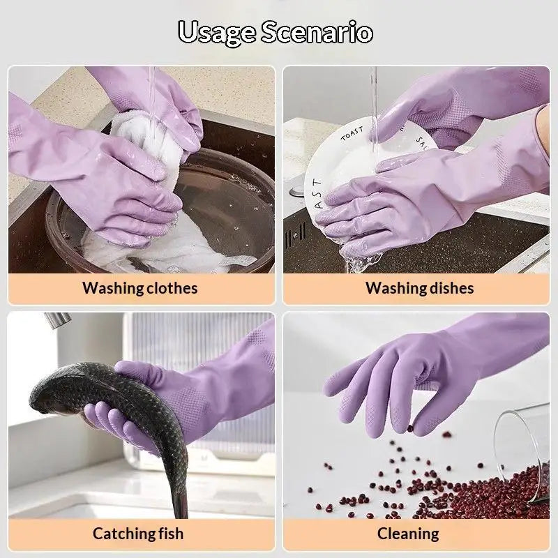 Water Resistant Dish Washing Gloves 1 Pair Durable Latex Rubber Gloves Reusable for Kitchen Cleaning Laundry Gardening Use